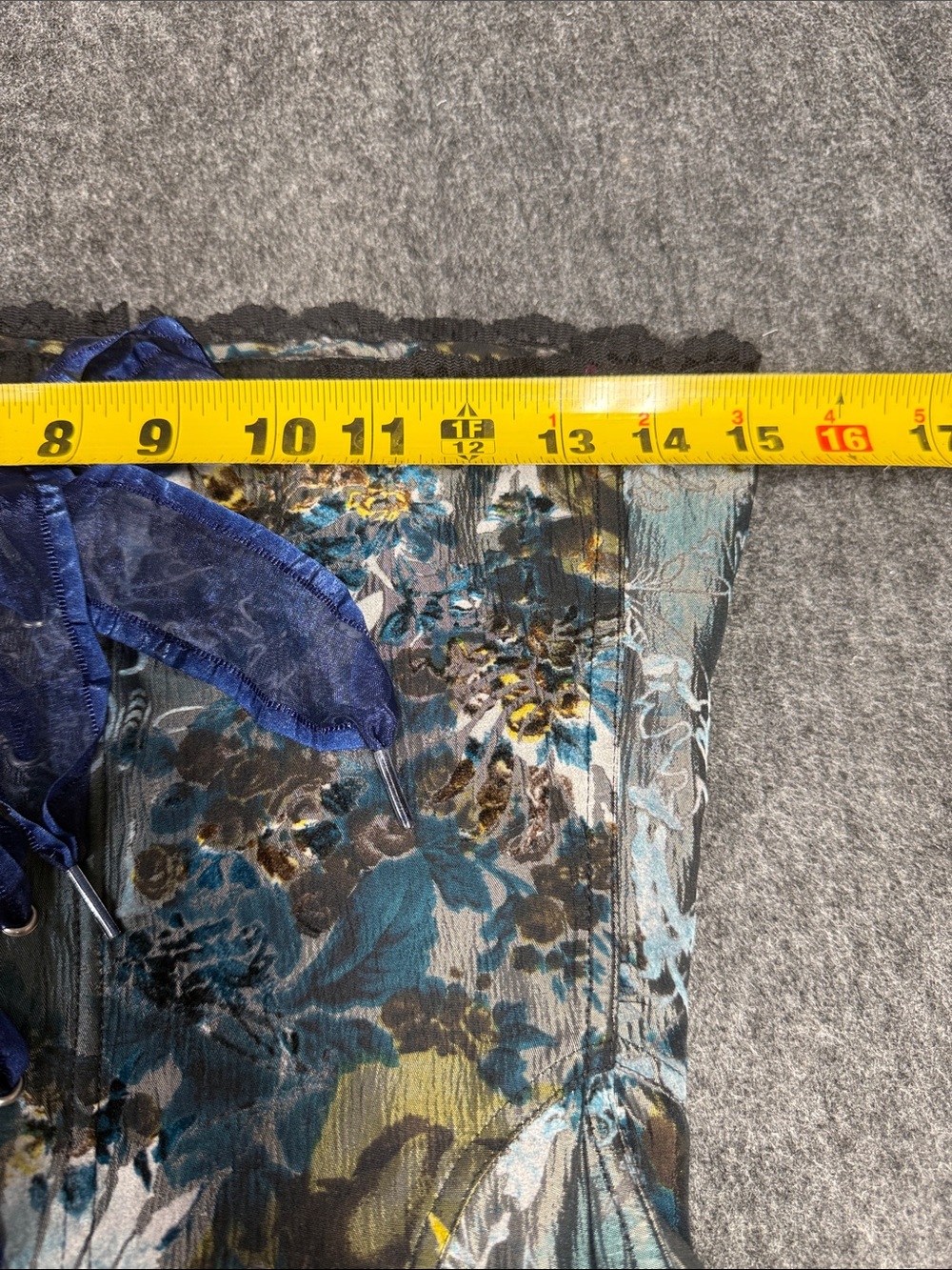 Betsey Johnson Blue Floral Strapless Mini Dress with Velvet Tie - Picture 4 of 8